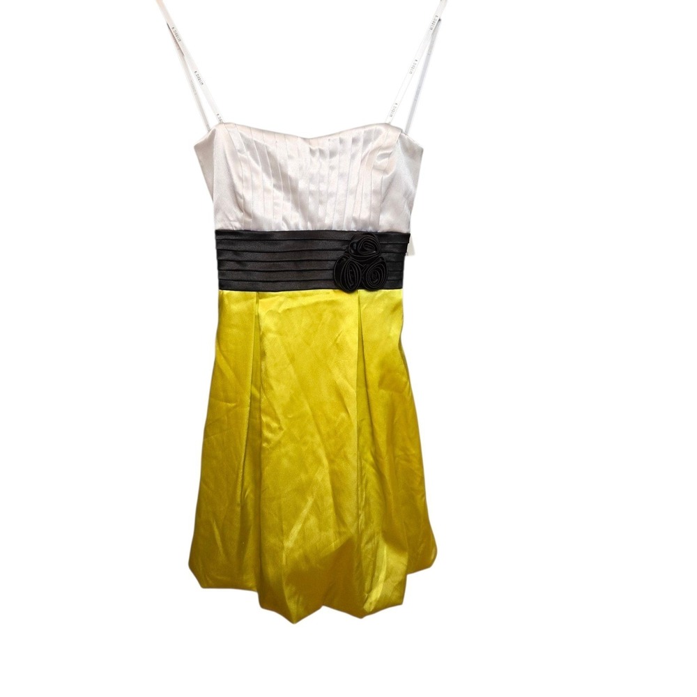 B. Darlin Dress Fit Flare Party Cocktail Black Bow Yellow White Juniors 11/12